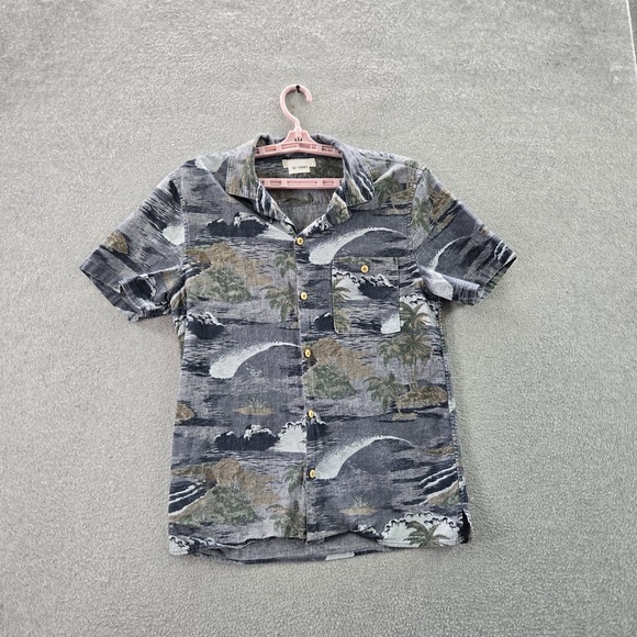 Lucky Brand Other - Lucky Brand Men Button Up Shirt S Gray Cotton Linen Floral Camp Hawaiian